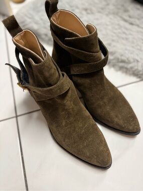 Banana Republic Olive Suede Pointed Ankle Booties